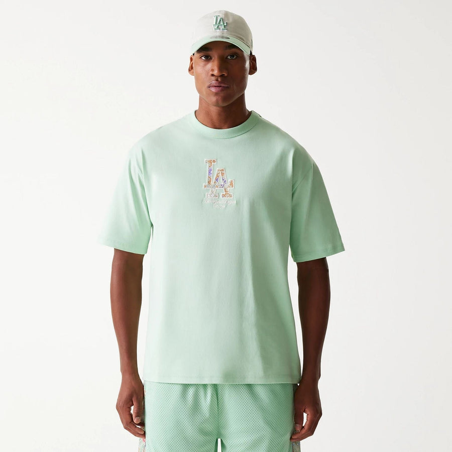 The Male model is wearing LA Dodgers MLB Infill Pastel Green Oversized T-Shirt 3