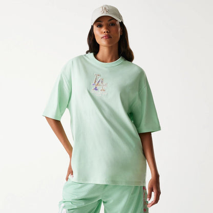 The Male model is wearing LA Dodgers MLB Infill Pastel Green Oversized T-Shirt 4