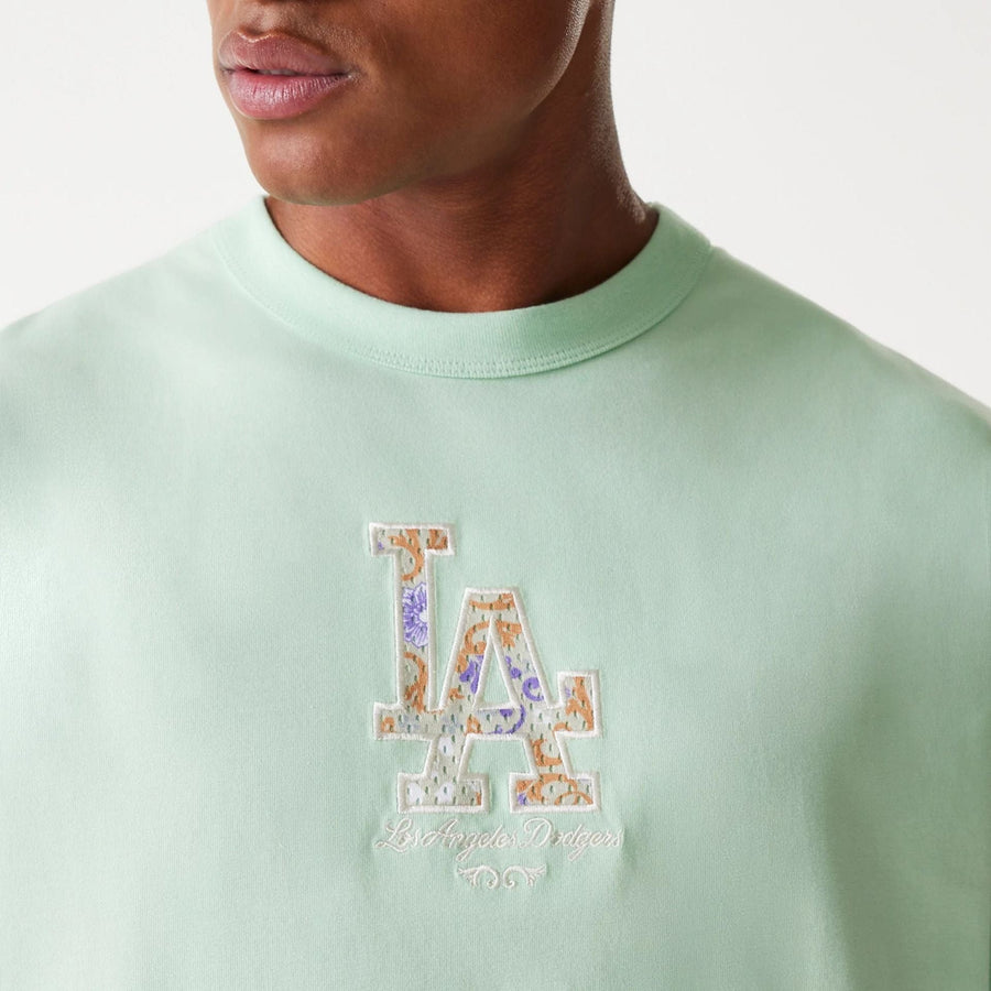 The Male model is wearing LA Dodgers MLB Infill Pastel Green Oversized T-Shirt 6