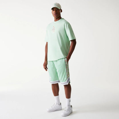 The Male model is wearing LA Dodgers MLB Infill Pastel Green Oversized T-Shirt 7