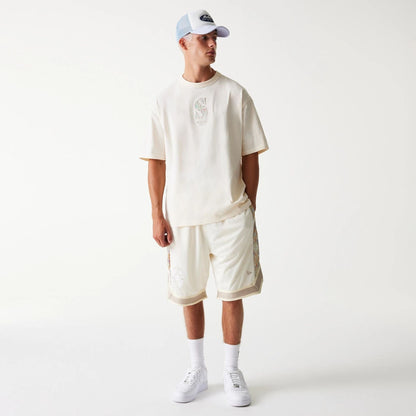 The Male model is wearing Seattle Mariners MLB Infill Open White Oversized T-Shirt 8