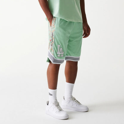 The Male model is wearing LA Dodgers MLB Infill Pastel Green Mesh Shorts 3