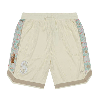 The Male model is wearing Seattle Mariners MLB Infill Open White Mesh Shorts 1