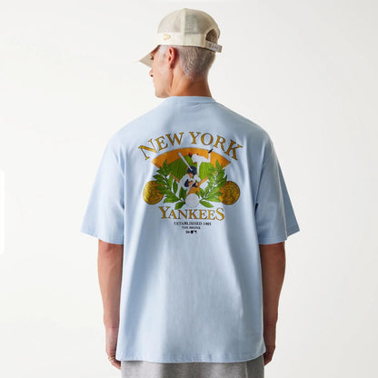 The Male model is wearing New York Yankees MLB Baseball Graphic Pastel Blue Oversized T-Shirt 2