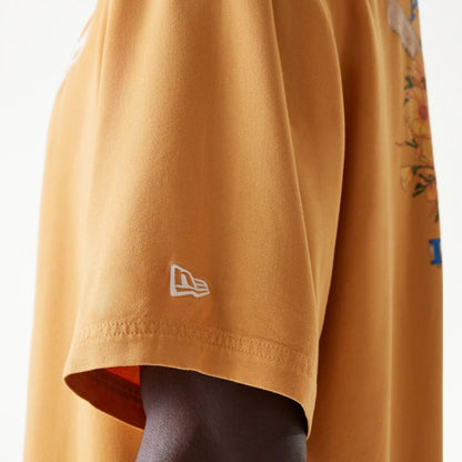 The Male model is wearing LA Dodgers MLB Graphic Beige Revere Short Sleeve Shirt 6