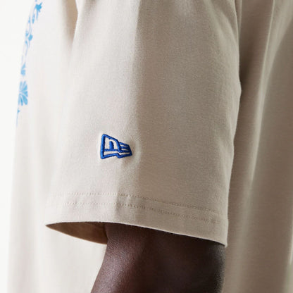 The Male model is wearing LA Dodgers MLB Floral Graphic Cream Oversized T-Shirt 5