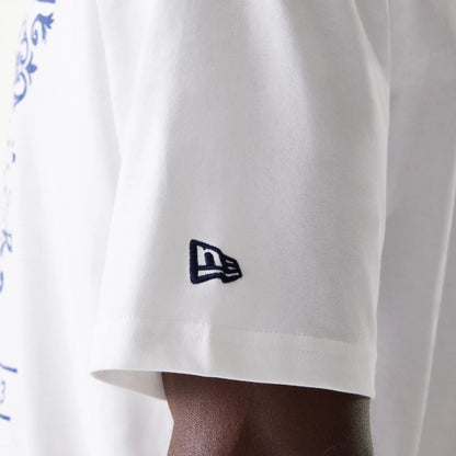 The Male model is wearing New York Yankees MLB Floral Graphic White Oversized T-Shirt 5