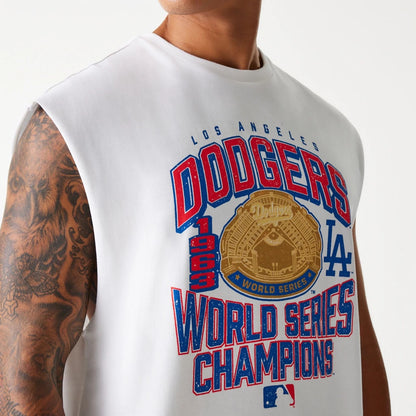 The Male model is wearing LA Dodgers MLB Graphic White Sleeveless T-Shirt 4