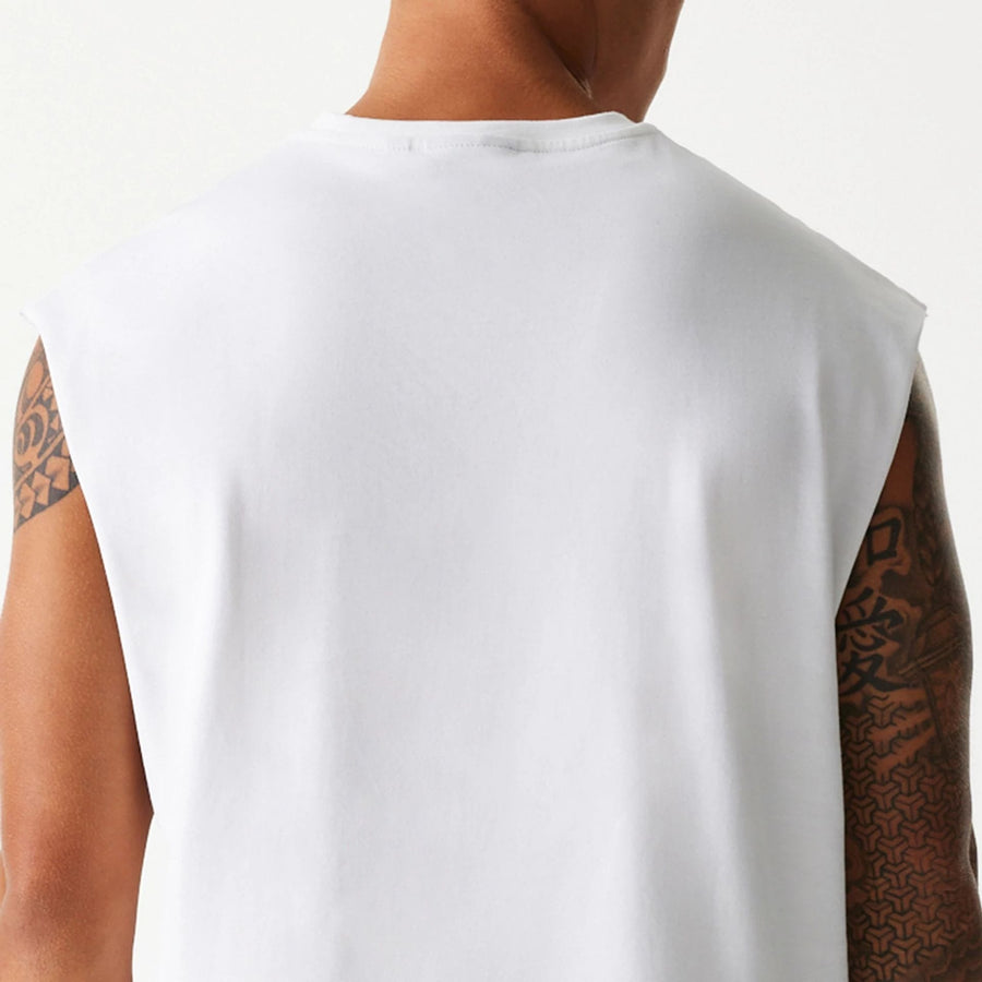 The Male model is wearing LA Dodgers MLB Graphic White Sleeveless T-Shirt 7