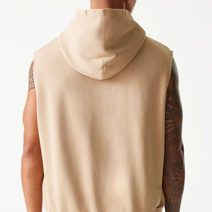 The Male model is wearing Chicago Bulls NBA Washed Beige Sleeveless Hoodie 7