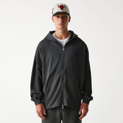 The Male model is wearing Chicago Bulls NBA Washed Grey Full Zip Hoodie 1