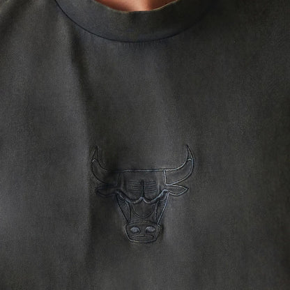The Male model is wearing Chicago Bulls NBA Washed Grey Box T-Shirt 6