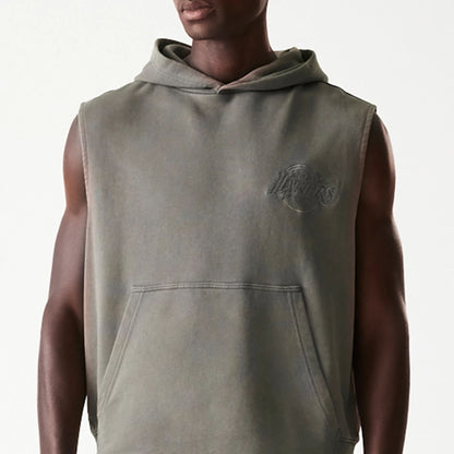 The Male model is wearing LA Lakers NBA Washed Grey Sleeveless Hoodie 3