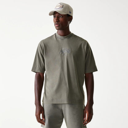 The Male model is wearing LA Lakers NBA Washed Grey Box T-Shirt 1