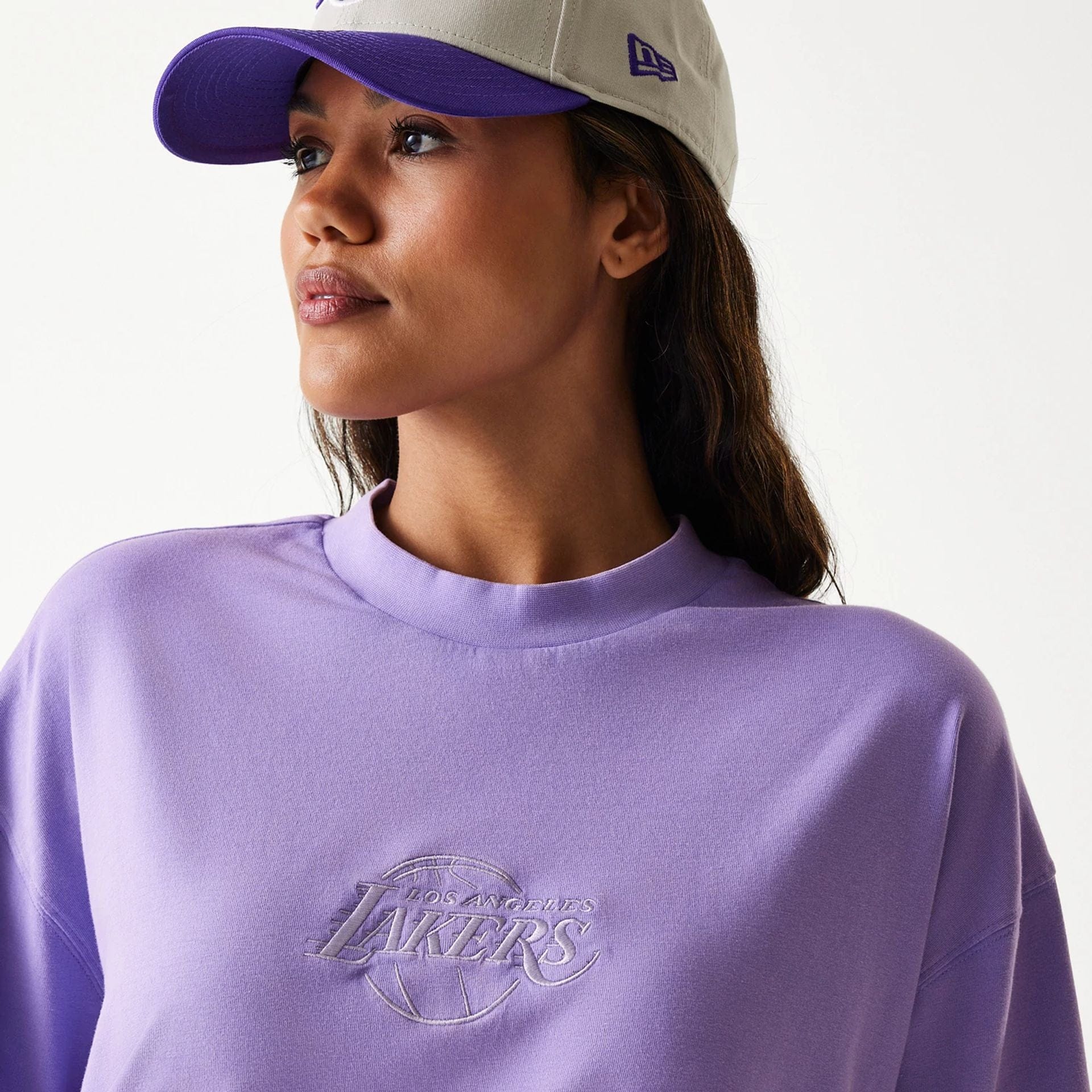 The Male model is wearing LA Lakers NBA Washed Purple Box T-Shirt 4