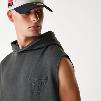 The Male model is wearing Chicago Bulls NBA Washed Grey Sleeveless Hoodie 5