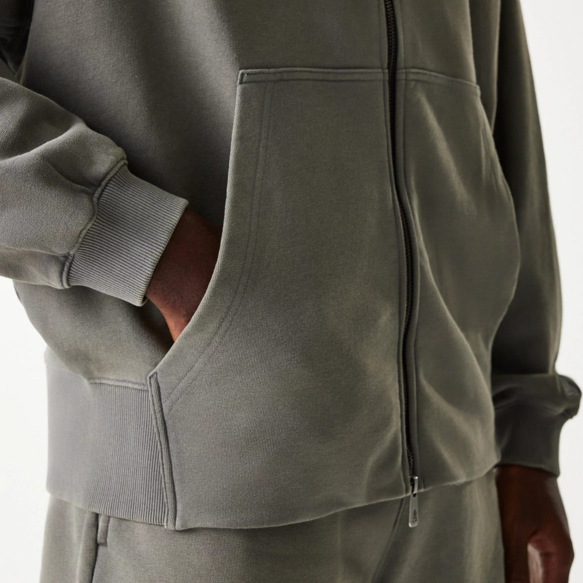 The Male model is wearing LA Lakers NBA Washed Grey Full Zip Hoodie 6