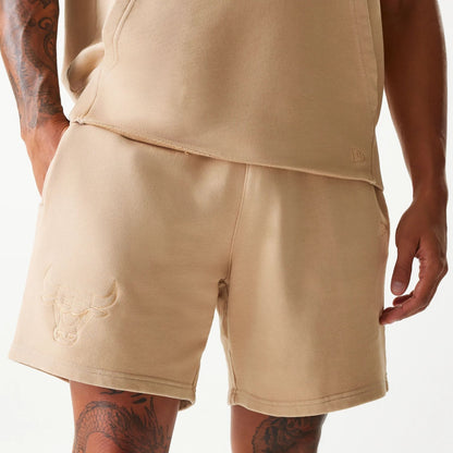 The Male model is wearing Chicago Bulls NBA Washed Beige Shorts 4