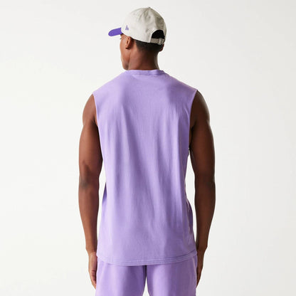 The Male model is wearing LA Lakers NBA Washed Purple Sleeveless T-Shirt 2