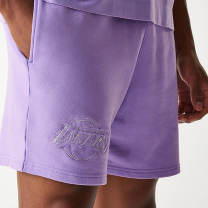 The Male model is wearing LA Lakers NBA Washed Purple Shorts 3