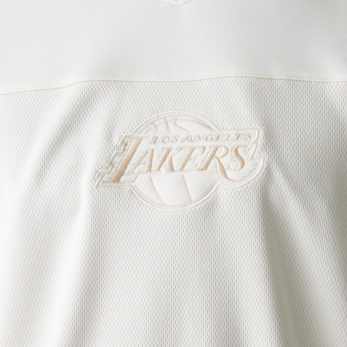 The Male model is wearing LA Lakers NBA Tonal Open White Mesh Jersey 6