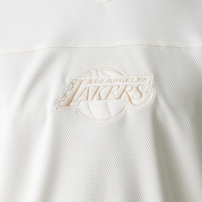 The Male model is wearing LA Lakers NBA Tonal Open White Mesh Jersey 6
