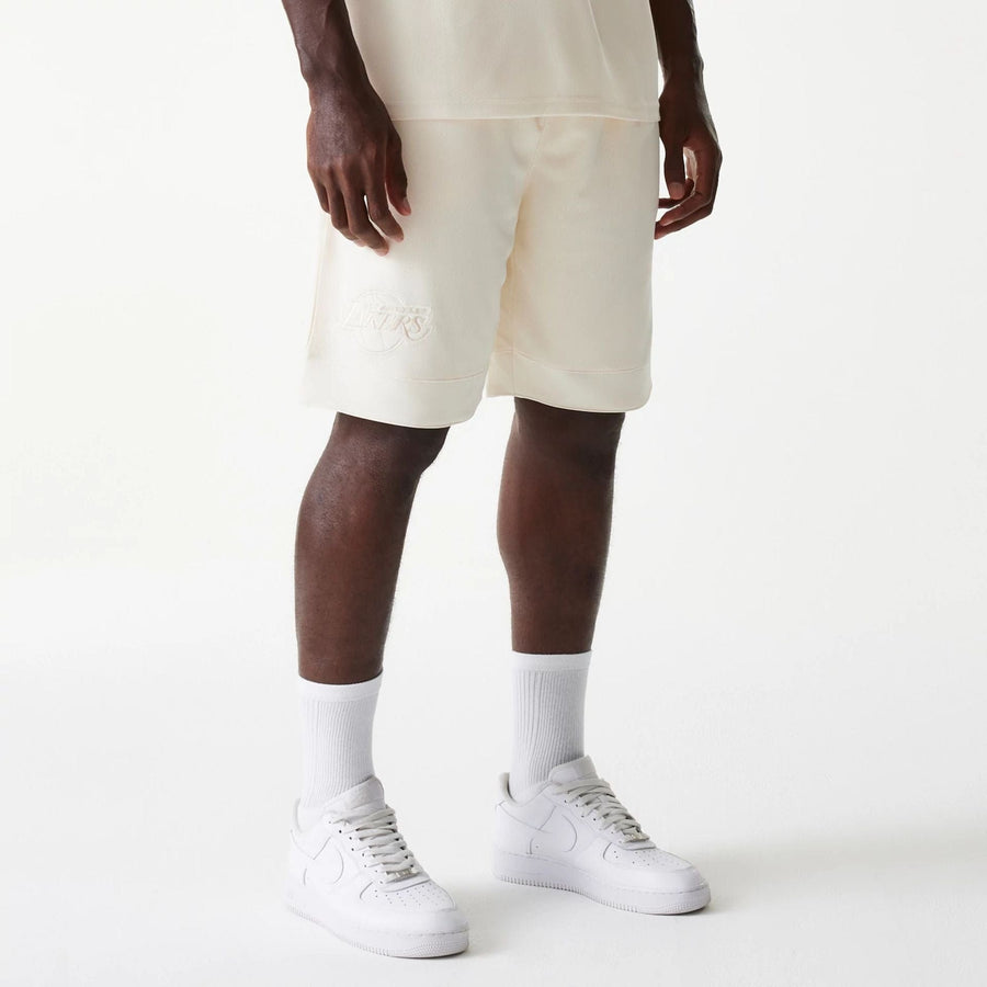 The Male model is wearing LA Lakers NBA Tonal Open White Mesh Shorts 1