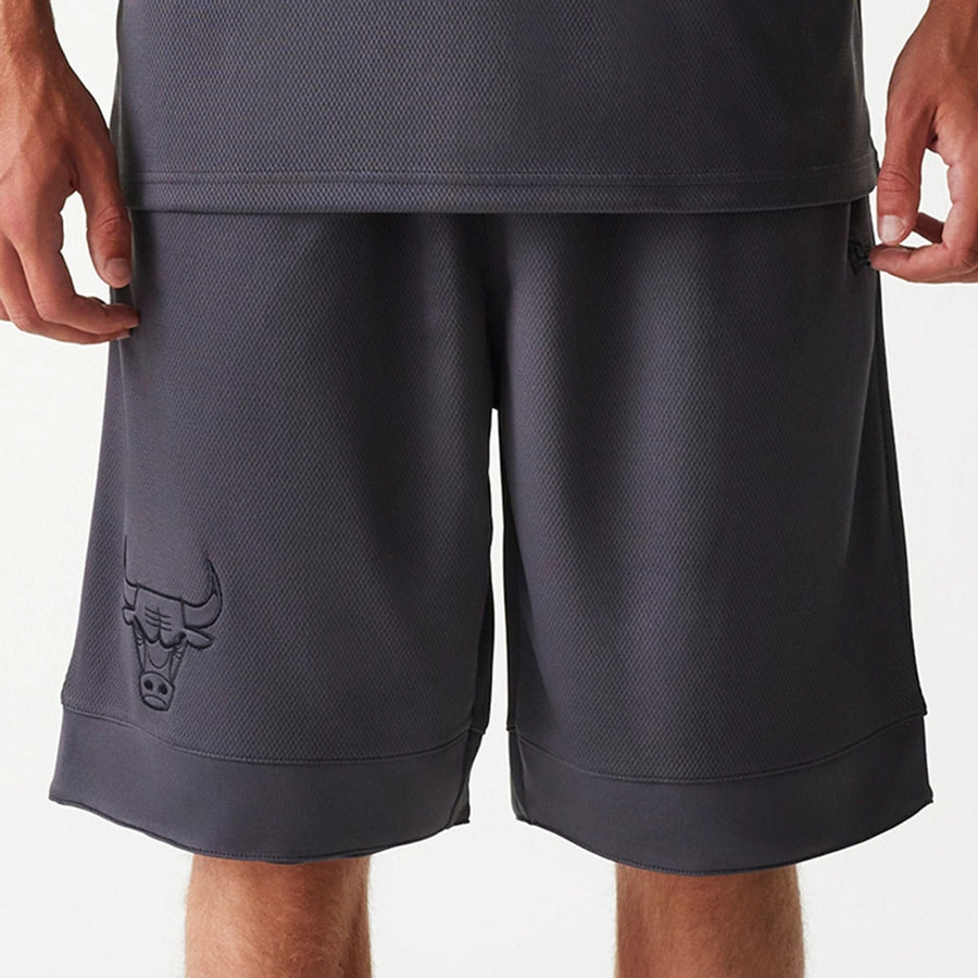 The Male model is wearing Chicago Bulls NBA Tonal Dark Grey Mesh Shorts 3