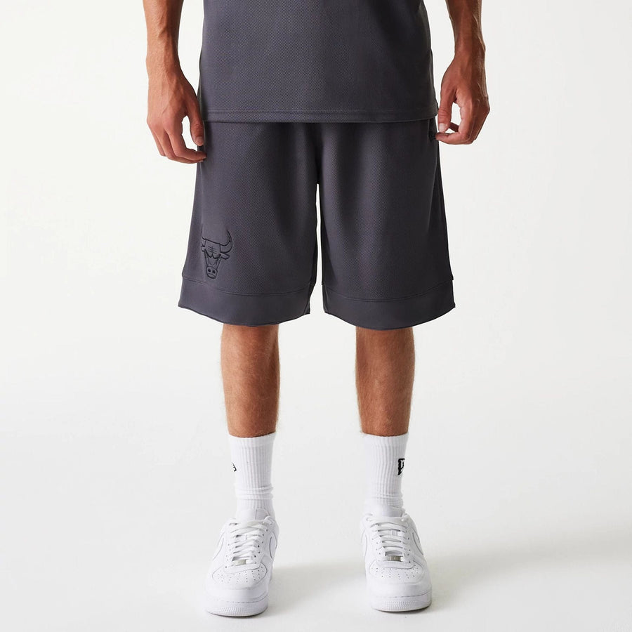 The Male model is wearing Chicago Bulls NBA Tonal Dark Grey Mesh Shorts 1
