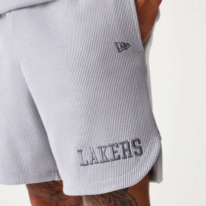 The Male model is wearing LA Lakers NBA Waffle Grey Shorts 4