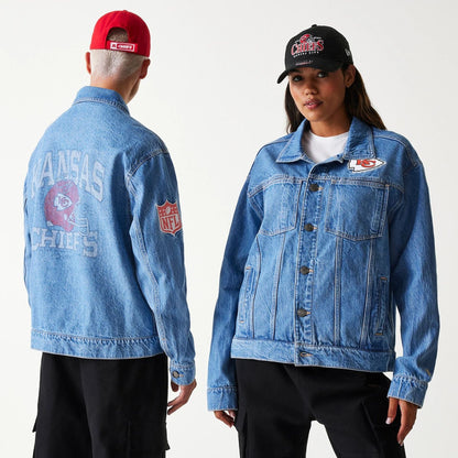 The Male model is wearing Kansas City Chiefs NFL Dark Blue Denim Jacket 1