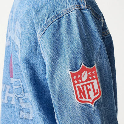 The Male model is wearing Kansas City Chiefs NFL Dark Blue Denim Jacket 7