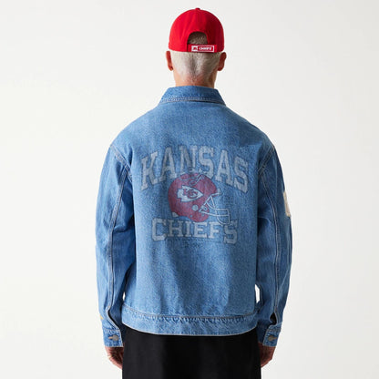 The Male model is wearing Kansas City Chiefs NFL Dark Blue Denim Jacket 5