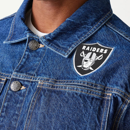 The Male model is wearing Las Vegas Raiders NFL Dark Blue Denim Jacket 6