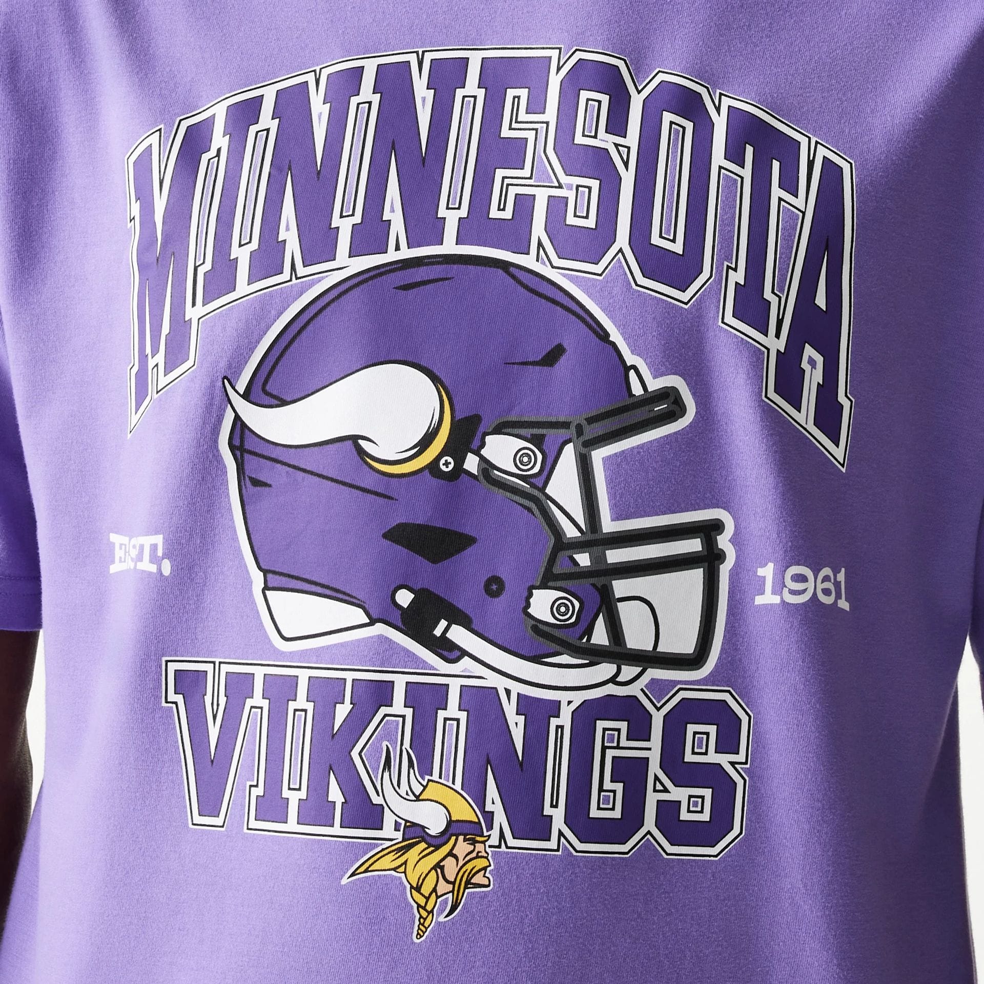 The Male model is wearing Minnesota Vikings NFL Helmet Purple Oversized T-Shirt 4