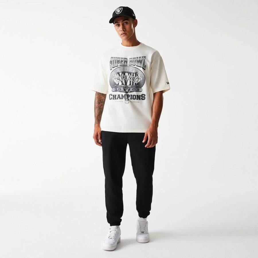 The Male model is wearing Las Vegas Raiders NFL Super Bowl Open White Oversized T-Shirt 8