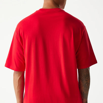 The Male model is wearing Kansas City Chiefs NFL Helmet Red Oversized T-Shirt 7