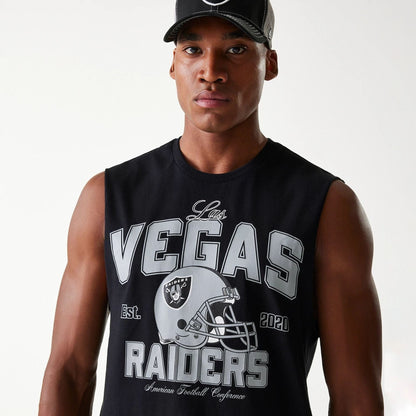 The Male model is wearing Las Vegas Raiders NFL Helmet Black Sleeveless T-Shirt 3