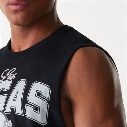 The Male model is wearing Las Vegas Raiders NFL Helmet Black Sleeveless T-Shirt 4