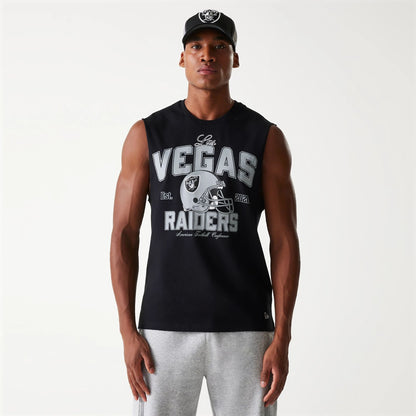 The Male model is wearing Las Vegas Raiders NFL Helmet Black Sleeveless T-Shirt 1