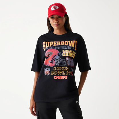 The Male model is wearing Kansas City Chiefs NFL Super Bowl Black Oversized T-Shirt 4