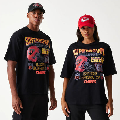 The Male model is wearing Kansas City Chiefs NFL Super Bowl Black Oversized T-Shirt 1