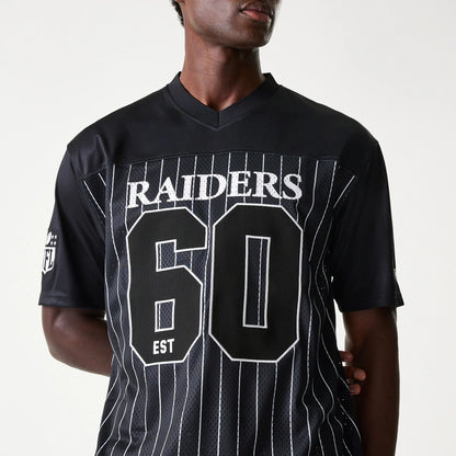 The Male model is wearing Las Vegas Raiders NFL Stripe Black Long Sleeve Jersey 3