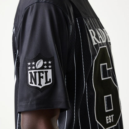 The Male model is wearing Las Vegas Raiders NFL Stripe Black Long Sleeve Jersey 7