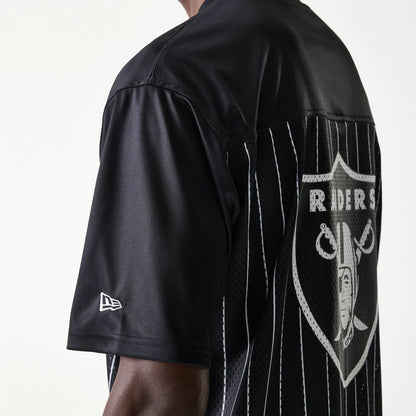The Male model is wearing Las Vegas Raiders NFL Stripe Black Long Sleeve Jersey 6