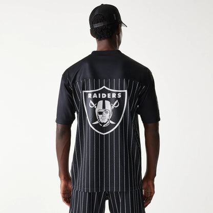 The Male model is wearing Las Vegas Raiders NFL Stripe Black Long Sleeve Jersey 2