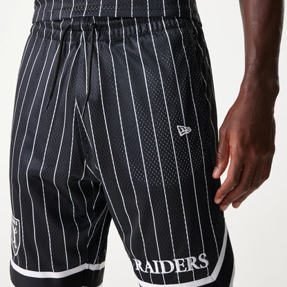 The Male model is wearing Las Vegas Raiders NFL Pinstripe Black Shorts 7