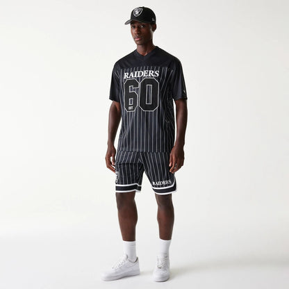 The Male model is wearing Las Vegas Raiders NFL Pinstripe Black Shorts 8