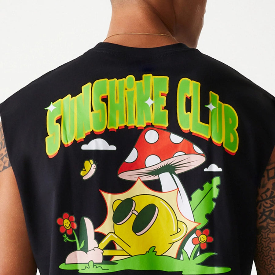 The Male model is wearing New Era Outdoor Graphic Black Sleeveless T-Shirt 6