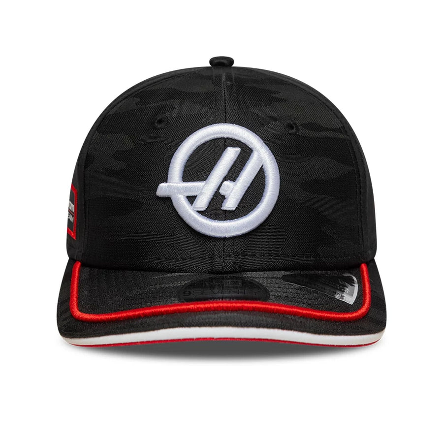 This is a MoneyGram Haas F1 Youth Camo Black 9SEVENTY Stretch Snap Adjustable Cap 3
